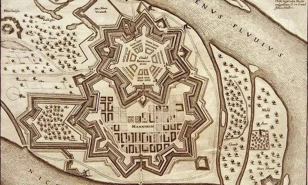 Kupferstich von Stadt und Zitadelle Mannheim, 17. Jahrhundert