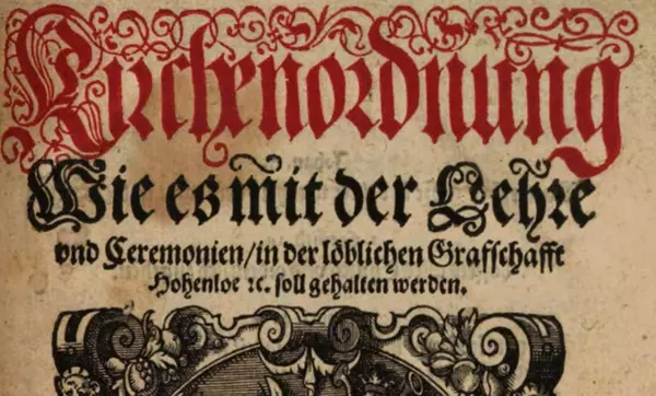 Ausschnitt des Titelbilds der Hohenloher Kirchenordnung